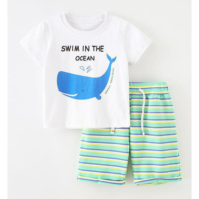 2-7 Years old boy Knitted O-Neck cartoon Child Kid Clothing Set outfits short sleeve pant suit kids clothes
