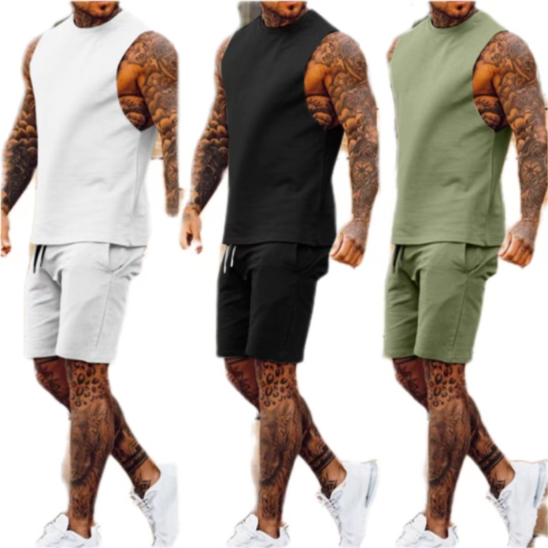 Custom Sleeveless Shirts Shorts Men Suits Solid Color Workout Jogger Two Pieces Clothing Casual Sports Fitness Sets