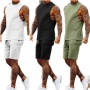 Custom Sleeveless Shirts Shorts Men Suits Solid Color Workout Jogger Two Pieces Clothing Casual Sports Fitness Sets