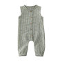 High Quality Covered Button Cotton Lattice Sleeveless Summer Plain Korean Newborn Baby Bodysuit Rompers