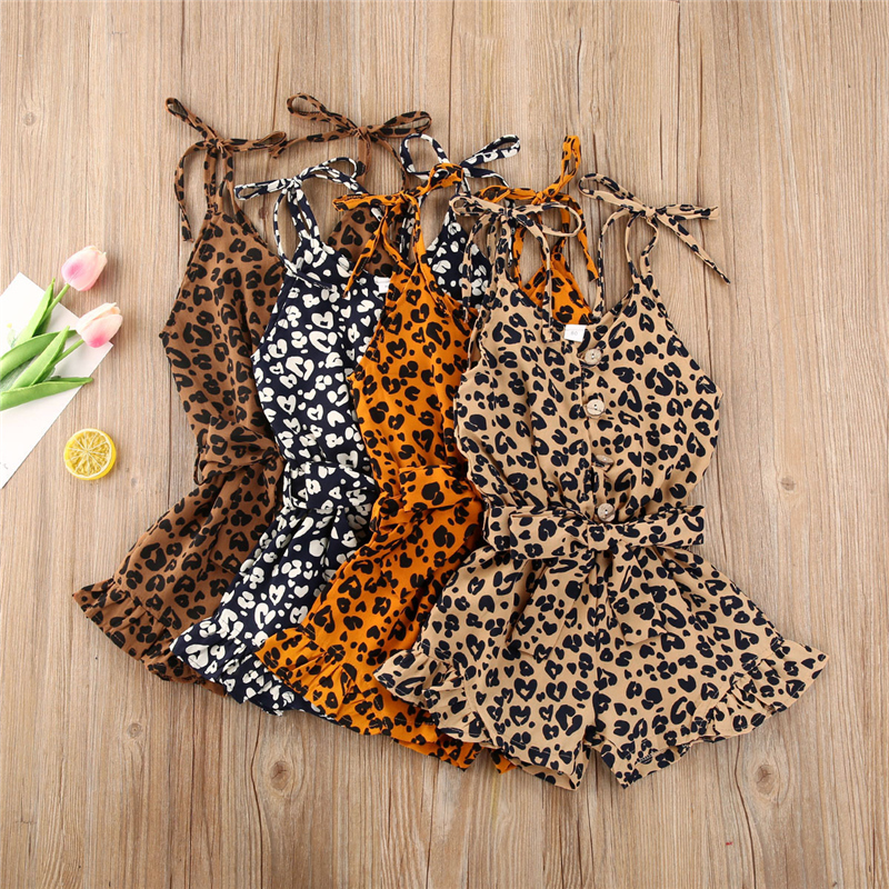 Conyson Summer Infant Baby Girls Clothing Leopard Overalls 4 Colors Sleeveless Button Shorts Jumpsuits Fashion Outfits