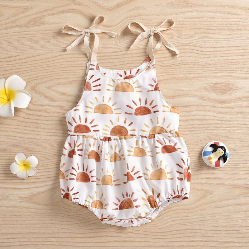 Wholesale Newborn Kid Summer Girls Rompers One Piece Sleeveless Belt Flowers Print Strap Jumpsuits baby rompers