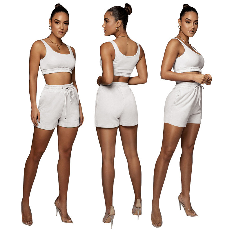 Conyson Hot Solid Color Double Layer Vest Suit Popular Sports Sleeveless Stitching Ladies Vest Sports Suit Two Piece Pants Set