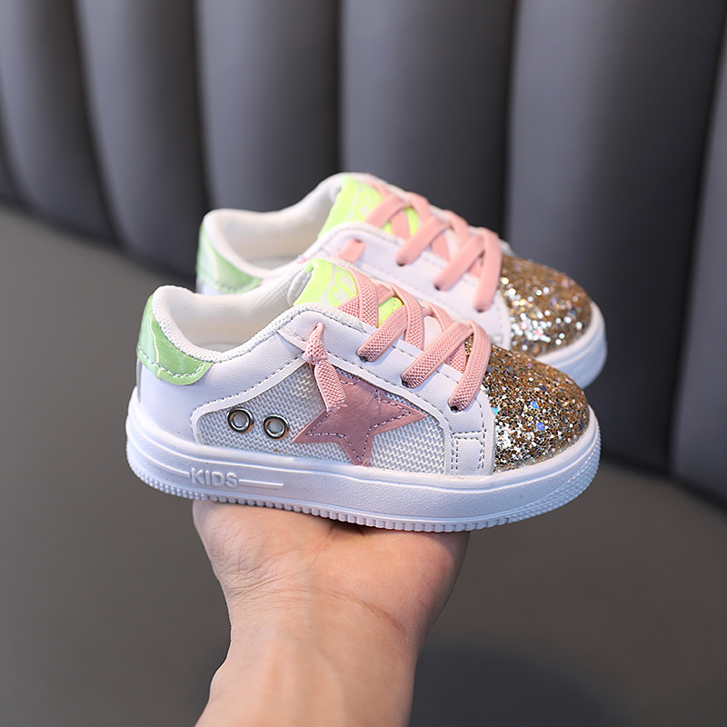 Conyson autumn hot fashion wholesale designer Sequin star for boys and girls toddler breathable canvas light baby shoes