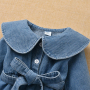Fashion girls clothing Long Sleeve Button A-Line Sustainable Turtleneck Cute Girl Denim Dress For Kids