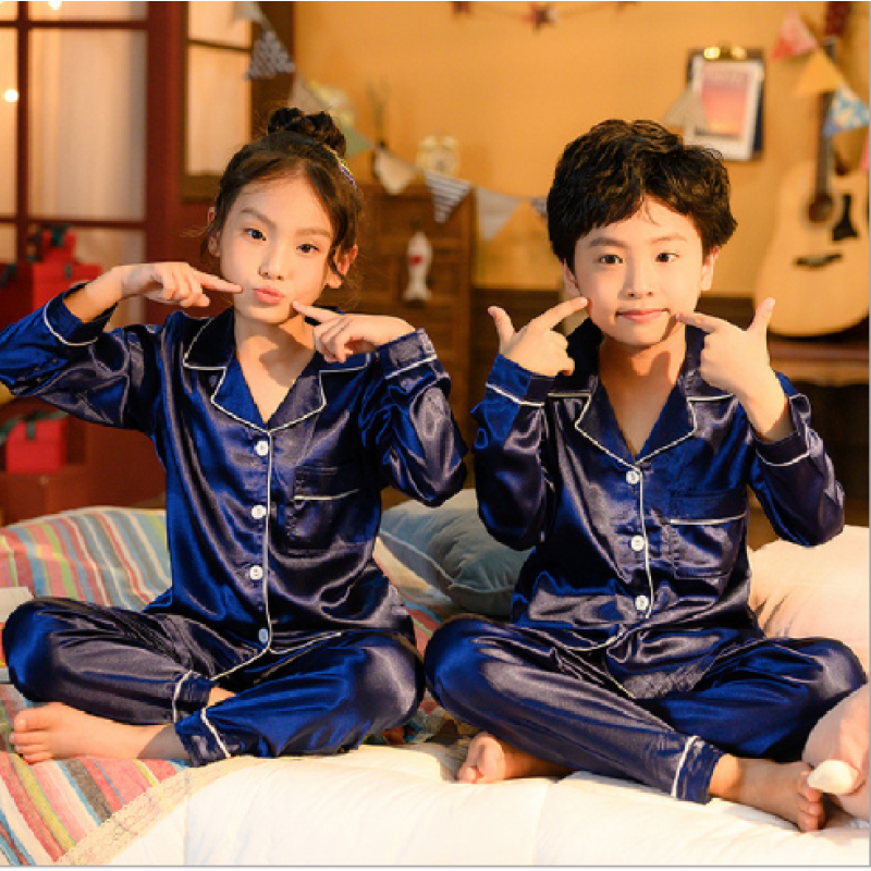 Quick Dry Breathable Printed Custom Silk Long Sleeve Kids Summer Boys Girls Spring Silk Pajamas Satin Sleepwear Set
