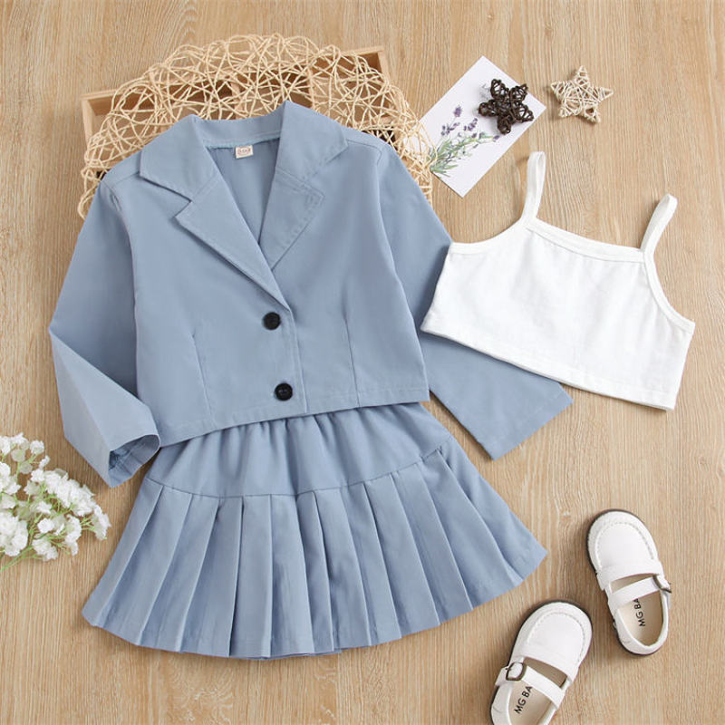 Conyson kids clothing wholesale children clothing 3pcs baby Little girl clothes sets Jacket+Vest And Skirt girls clothing sets