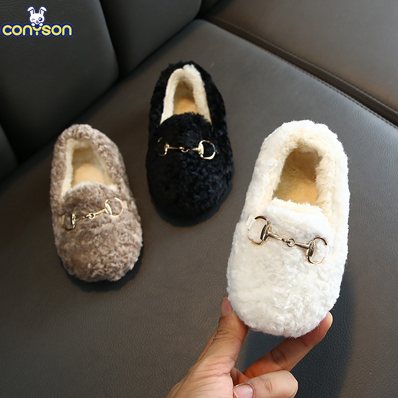 Conyson Baby Winter Slippers Children Boys Girls Cute Cartoon Rabbit Slipper Kids Indoor Fur Warm Shoes Child Home Floor Shoes