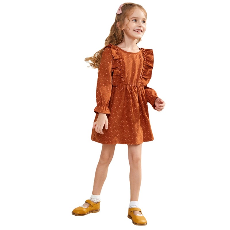 Conyson Wholesale New Kids Clothes Casual Minimalist Style Solid Linen Lace Summer Girls Clothing Ruffles Dot Little Girls Dress