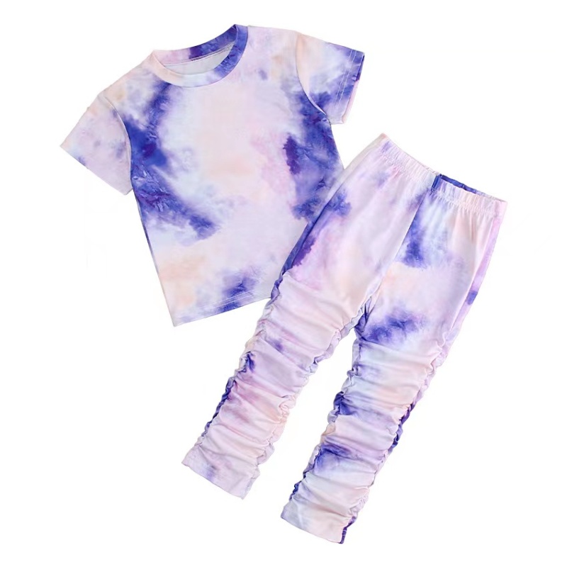 Conyson Toddler Girls Summer Short Sleeve Colorful Trendy fashion tie dye short sleeve t shirt stacked legging set