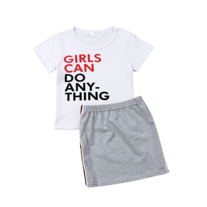 Hot Sale Fashion New Style Summer Kid Girls T Shirt Skirt Girls Outfits Clothing Set Two Piece Clothing Printing Kids Girls
