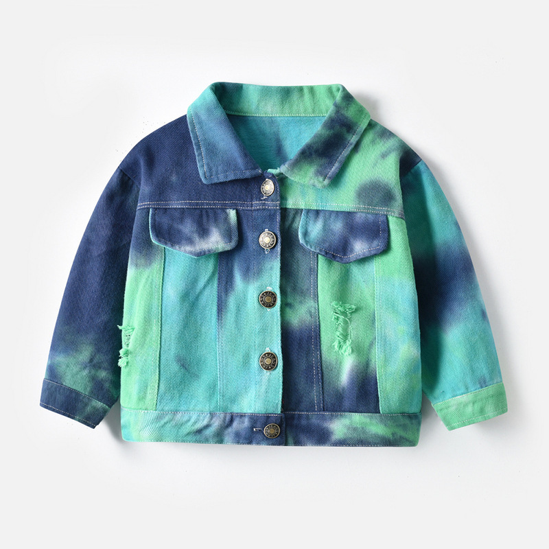 Conyson Hot Sale Multi-color Neutral Tie-dye Kids Clothing New Designer Children's Lapel Long Sleeves Denim Jacket for Baby Boys