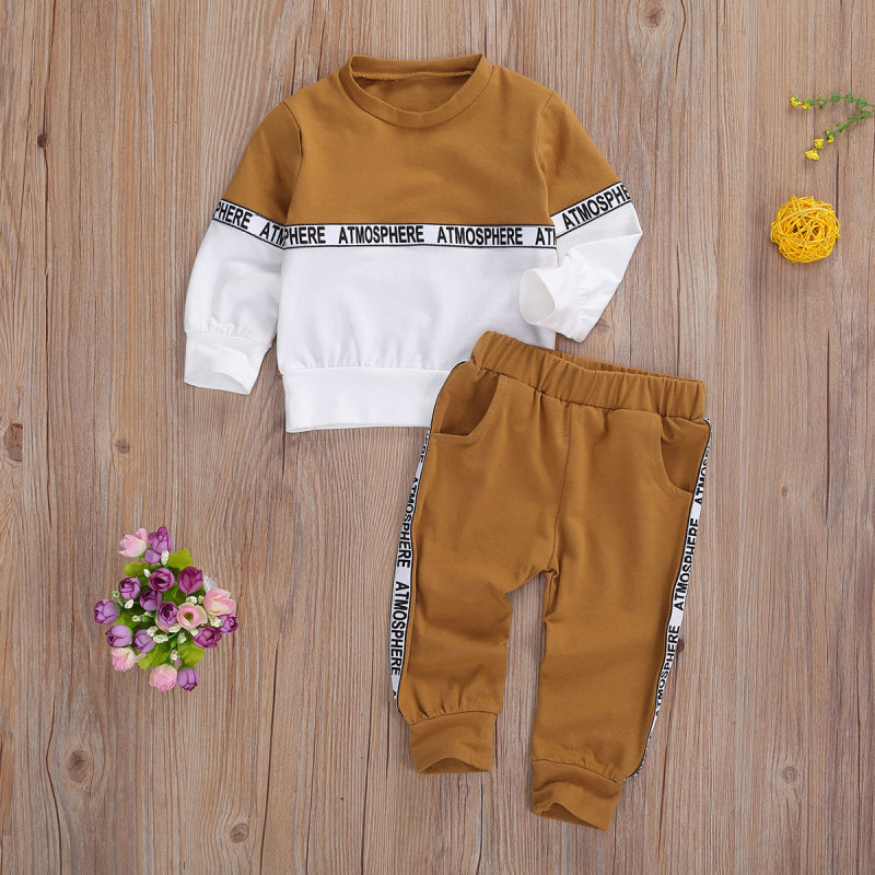 Conyson Wholesale Casual Kids Boys Clothing Sets Letter Printing Long Sweater Jogger Pants 2 Piece Boy Tracksuit Outfits