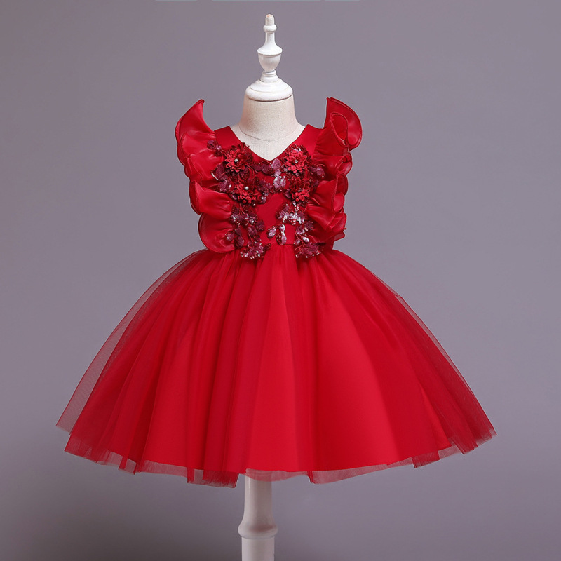 Conyson High quality boutique summer fly sleeve floral Birthday elegant Dresses polyester Kid Clothing Girl Princess Party Dress