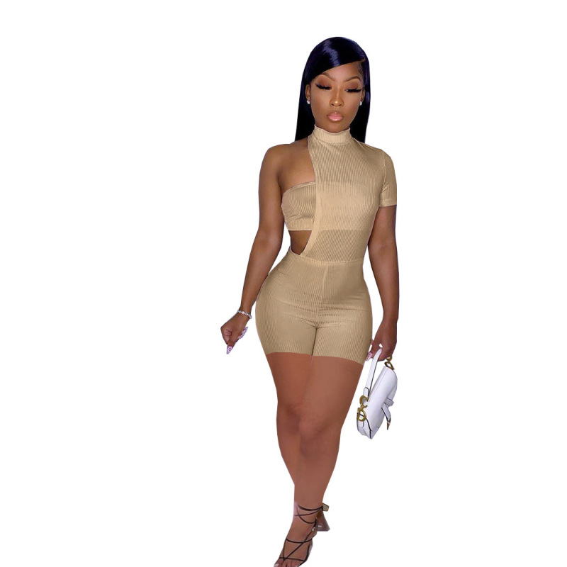 Custom Summer Solid Color Women Bodysuit Strapless Split Pants Two Piece Sets Irregular Casual Style Jumpsuit