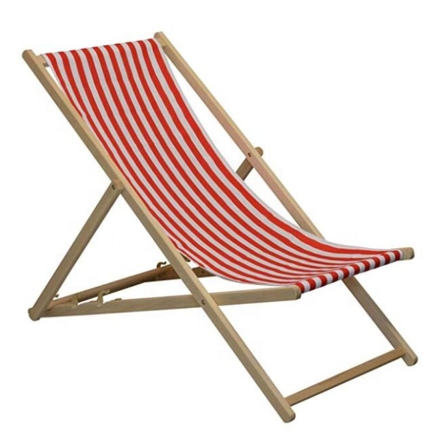 White and red stripes outside beach poolside picnic garden yard folding wooden adjustable sun deck chairs