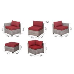 Outdoor garden luxury rattan furniture wicker couch conversation corner sectional sofa with cushion