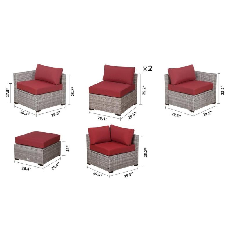 Outdoor garden luxury rattan furniture wicker couch conversation corner sectional sofa with cushion