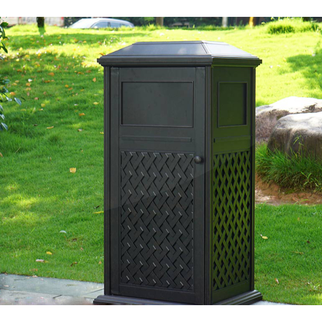 Square Cast Aluminum Luxury Trash Garden Trash Dust Bin Waste Receptacle Trash Bin