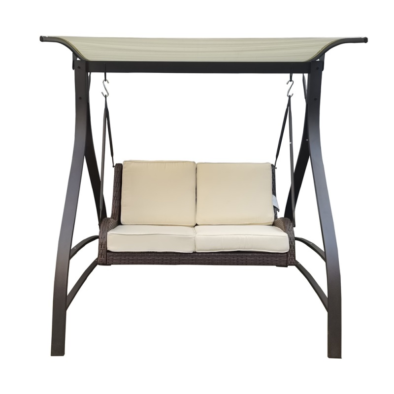 Garden swing bed with canopy  2 Seats swing Chair patio swing with premium wicker styling