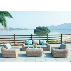 Outdoor garden luxury Rattan furniture wicker couch conversation corner sectional sofa with cushion