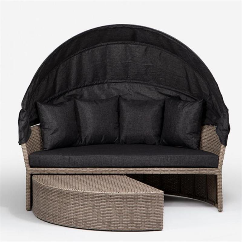 YOHO Hot sale Outdoor Patio Garden Leisure Rattan Day Bed Leisure sunshade lounger Wricker sun bed with Canopy