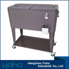 YOHO 80-Quart Steel Beverage Cooler Ice Chest Rolling Cart