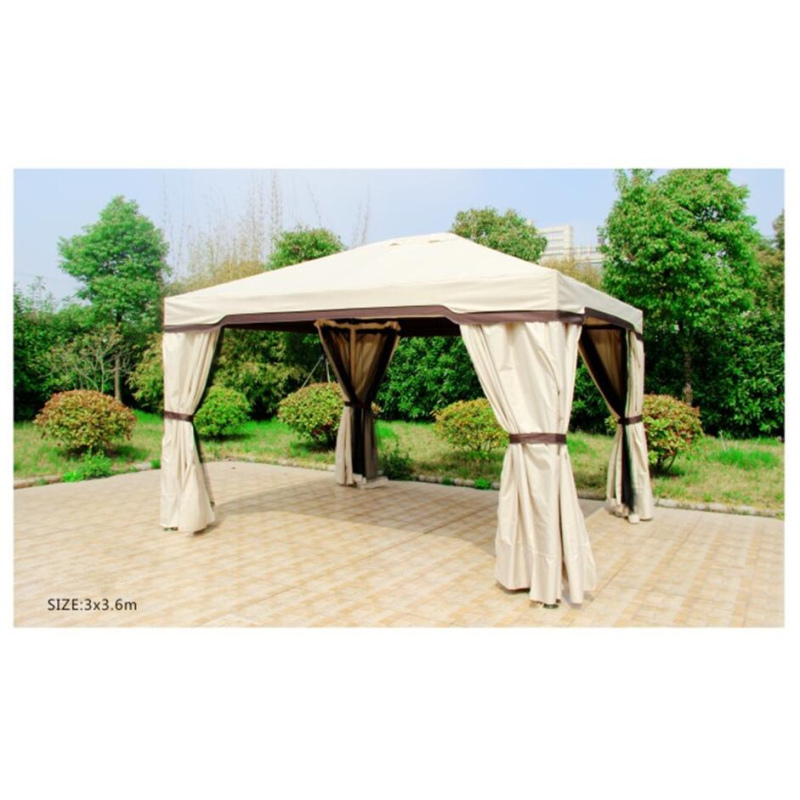 Outdoor Modern Heavy Duty All Weatherproof Patio Aluminum Frame Gazebo Tent with Mosquito Netting and Side Walls