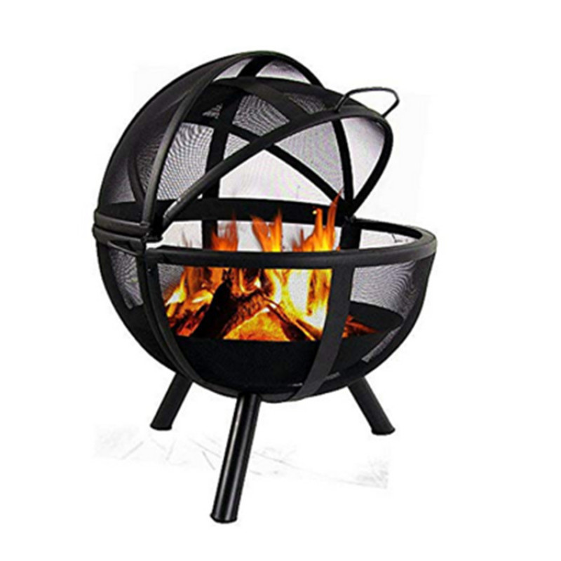 30 Inch Sphere Black Flaming Ball Fire Pit with Protective Cover
