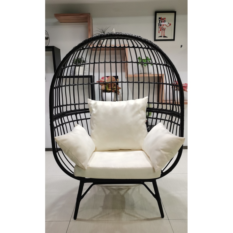 New High Quality KD Aluminum  Ecofriendly  Patio Easy Cleaning  Adult Egg Round Rattan Sofa Chair with cushion