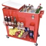 Outdoor Metal Patio Rolling Cooler 80 QT Red Ice Beer Chest Cart With Bottle Opener and Catch Tray