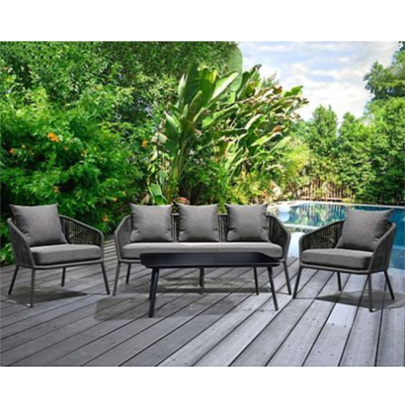 Yoho In Stock Aluminum KD Modern Outdoor Rope aluminum Furniture 4pc Conversation Set with Cushion