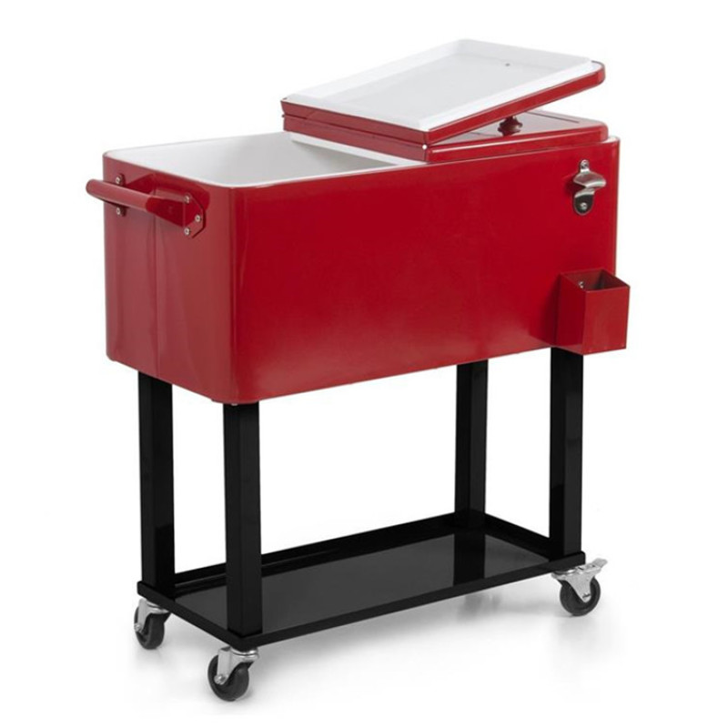 Outdoor rolling steel PU beer cooler box cart on wheel Beverage Cooler Ice Bucket Rolling Cart for party BBQ