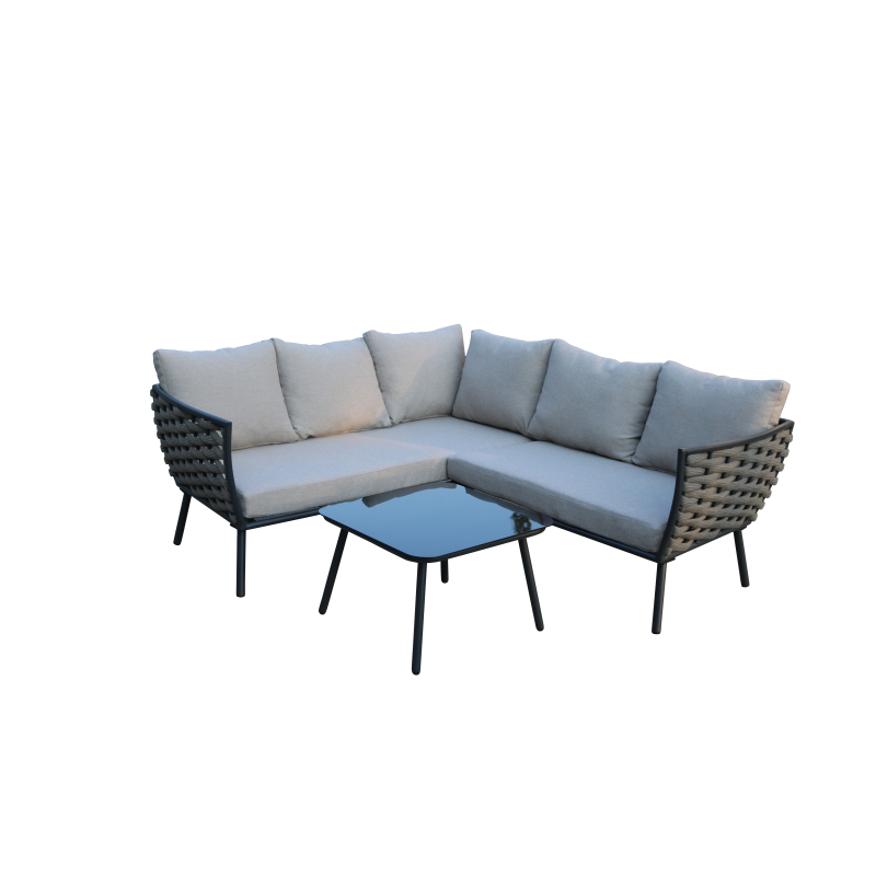 Nordic Outdoor Garden patio furniture Hot Sale Rattan aluminum sofa broad rope sectional L-shape sofa set leisurre furniture