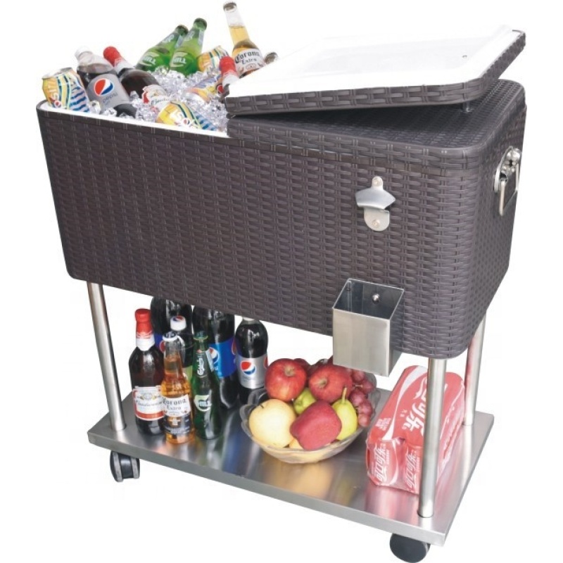 Outdoor rolling steel PU beer cooler box cart on wheel Beverage Cooler Ice Bucket Rolling Cart for party BBQ