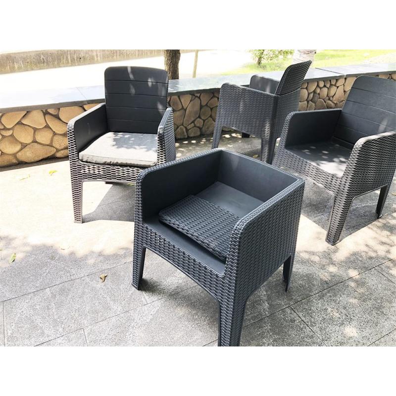 5pcs plastic wicker dining table set garden space save plastic sofa chair set