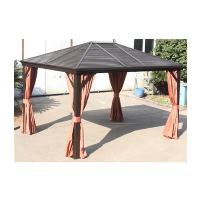 YOHO 13' x 10' Aluminum Metal Backyard Hardtop Gazebo with Canopy with Screened Curtain Black/Brown