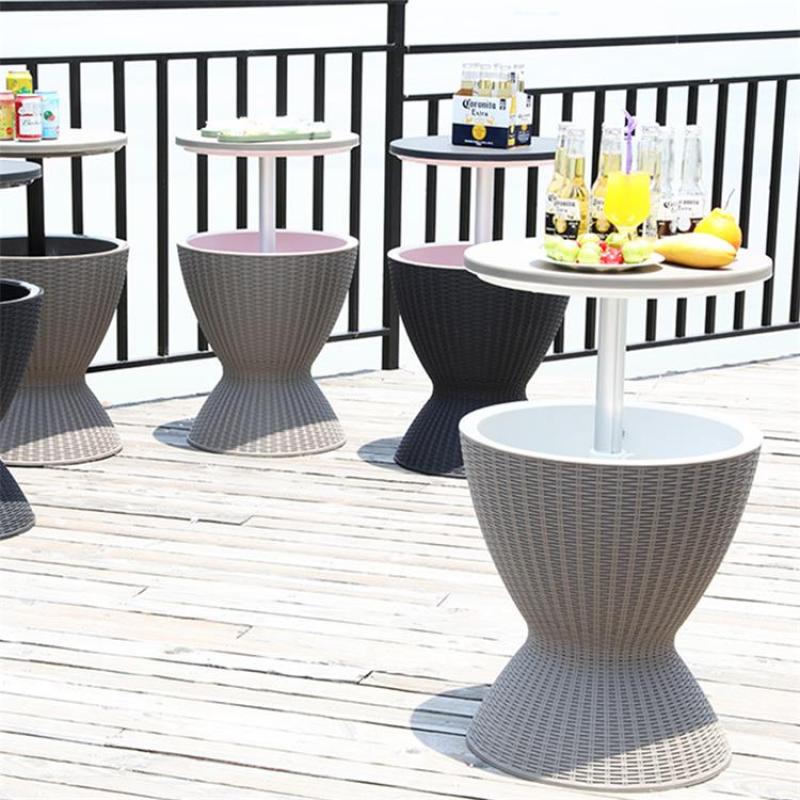 Waterproof  Plastic Ice Cooler Table Beach Outdoor Garden Patio Rattan Pattern Camping Ice Table Storage Plastic Beer Cooler