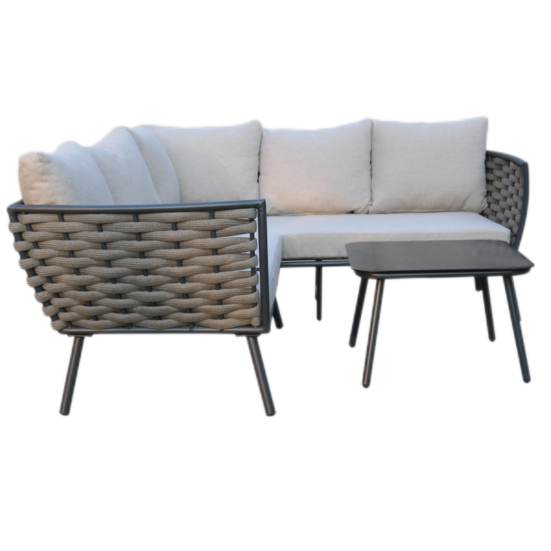 Nordic Outdoor Garden patio furniture Hot Sale Rattan aluminum sofa broad rope sectional L-shape sofa set leisurre furniture