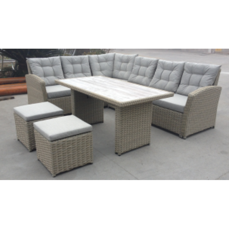 Outdoor wicker furniture garden use general use patio dining rattan sofa set aluminum frame plastic wood