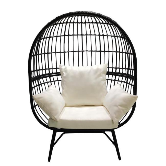 Outdoor KD Aluminum Steel Rattan Wicker Chair With Cushion Single Seat Egg Chair With Stand