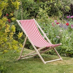 White and red stripes outside beach poolside picnic garden yard folding wooden adjustable sun deck chairs
