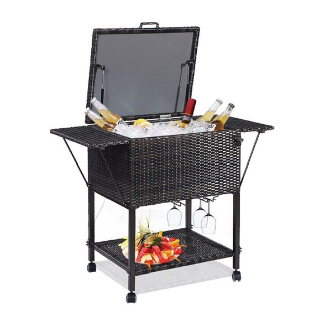 Rolling Ice Portable Patio Garden Drink Ice Cooler Cart Rattan Ice Cooler With Wheels For BBQ/Party/Picnic/Camping