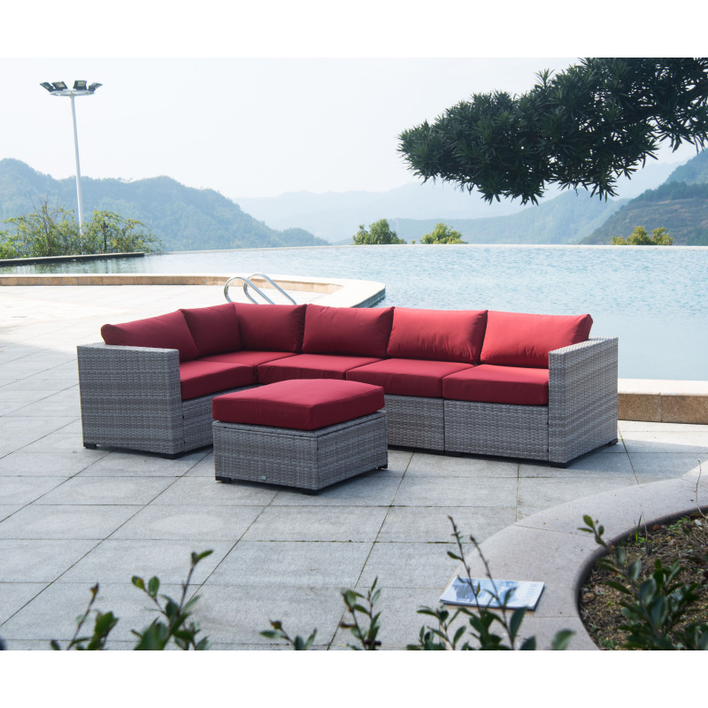 Outdoor garden luxury rattan furniture wicker couch conversation corner sectional sofa with cushion