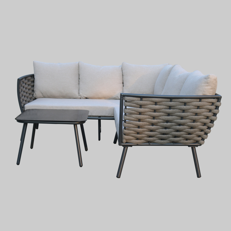 Nordic Outdoor Garden patio furniture Hot Sale Rattan aluminum sofa broad rope sectional L-shape sofa set leisurre furniture