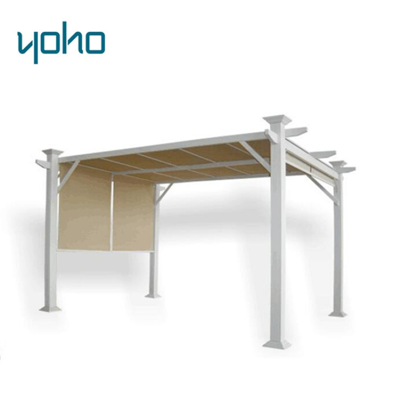 Metal Outdoor Patio Steel Frame Pergola Gazebo with Retractable Canopy Shades