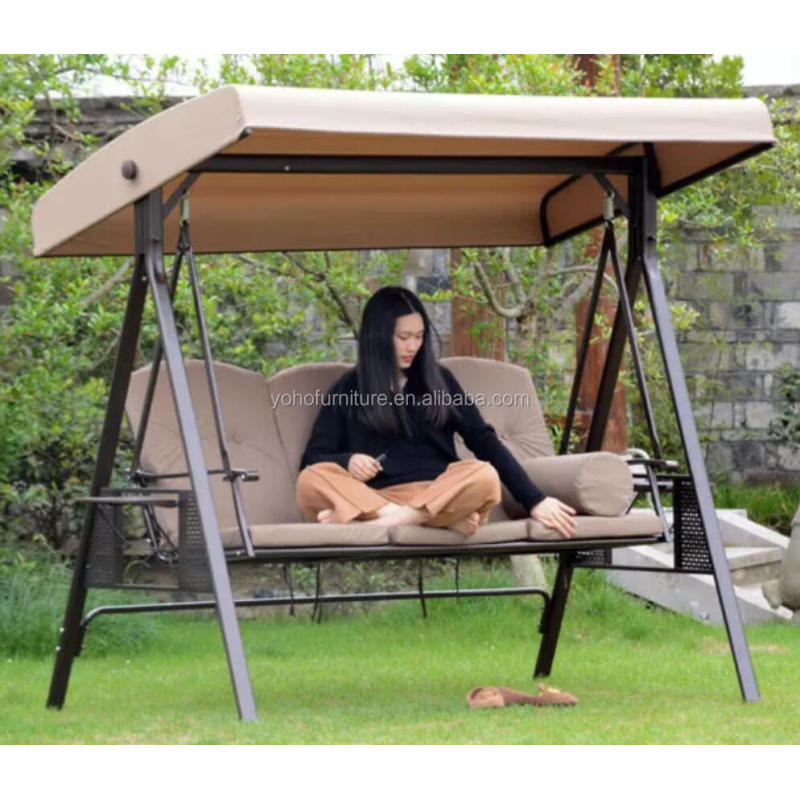 Outdoor patio swing chair hanging garden swing chairs set three seat metal swing for adult