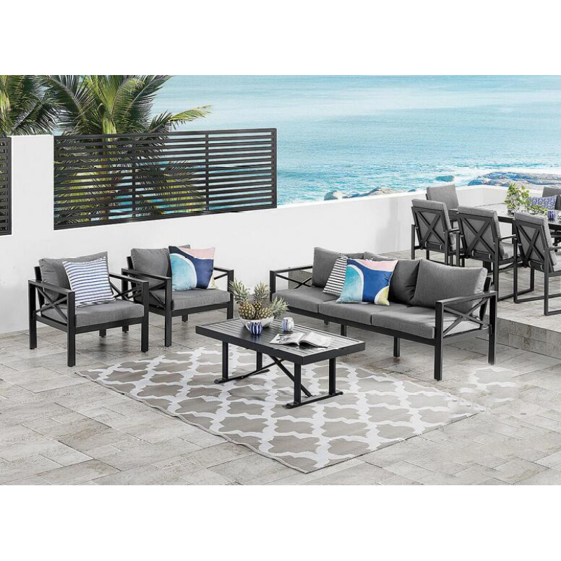 Modern Design Outdoor Garden Furniture 4 PCS Steel Sofa Set with 1 sofa bench, 2 single sofa and 1 table