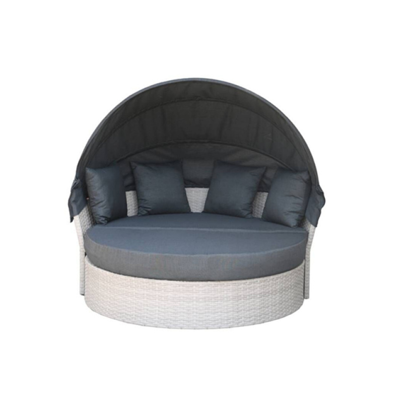 Outdoor Lawn Backyard Poolside Garden Round Aluminum Rattan Daybed Sofa Lounger Set Bed Patio SunBed with cushion