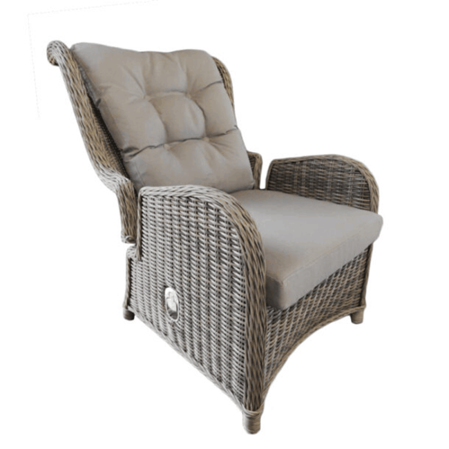Luxury Rattan Recliner Wricker Ottoman Set outdoor garden furniture  cushioned Sofas single chairs